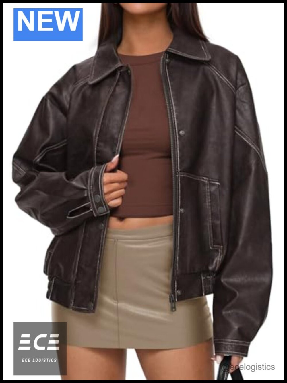 Oversized Faux Leather Jacket Moto Biker Coat Fall Winter